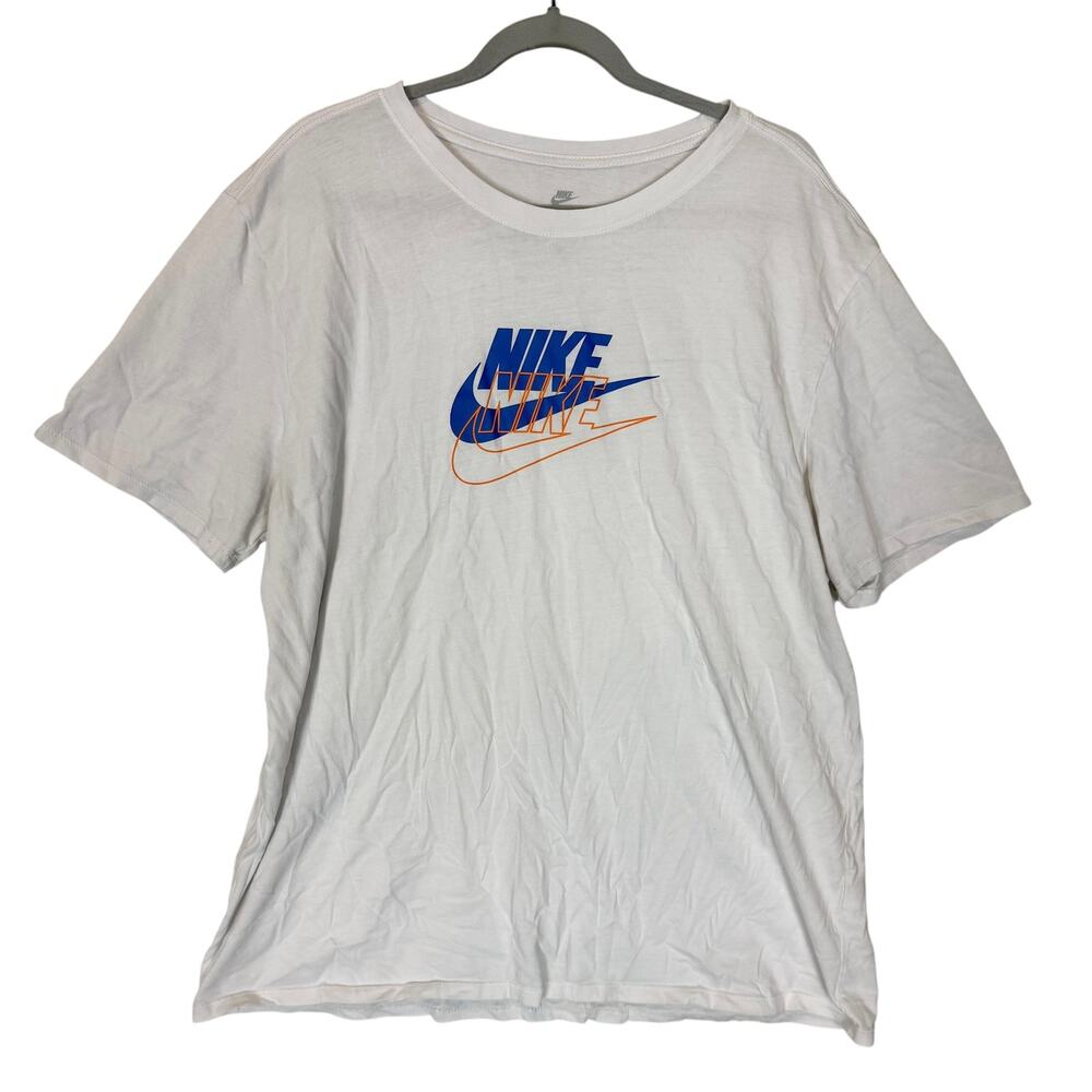 Nike T Shirt‎ Mens 2XL White Archive Graphic Logo Cotton Athletic Cut Round Neck